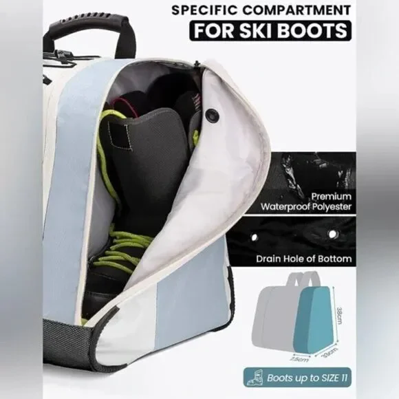 NWT 38L Ski Boot Bag, Boot Backpack with Waterproof Bottom for Ski Helmet